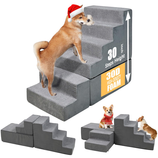 LitaiL 30" Dog Stairs&Steps for Small Dogs for High Beds 6-Step Pet Ramp Up to 30-36" High for Small Dogs & Cats, Grey No Assembly Required