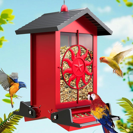 Squirrel Proof Bird Feeders for Outdoors with Weight-Activated, 5LB Large Metal Wild Bird Feeders for Cardinals,Blue Jay