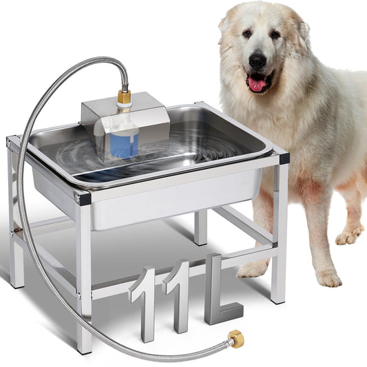 3Gal Automatic Dog Water Bowl Dispenser Large Breed Elevated Outdoor Large Dog Water Bowl with Stand Raised Stainless Auto Fill Waterer with Float Valve for Big Dogs Pets Cats Chicken Livestock