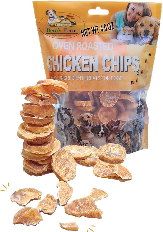 Chicken Chips for Dogs - Raw Dehydrated Chicken Breast, Single Ingredient Healthy Snacks, Food Topper 4.0 Ounce Zip Pack