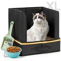 UNICITII Travel Litter Box for Cats with High Side, Portable Kitty Litter Travel Box with Collapsible Baffle Waterproof Scratch-Proof Kitty Litter Pan for Car, Road Trip, Hotel