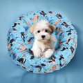 Hoopttay Round Replacement Dog Bed Covers Elastic Edged Washable Pet Bed Protector with Cute Dog Pattern Design for Small & Medium Pet Beds, Cover Only (Blue, 30×9.8 Inch)
