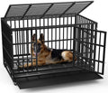 LEMBERI 48 Inch Heavy Duty Indestructible Dog Crate, 500lbs Capacity Escape Proof Double Door Kennel with Lockable Wheels, 36" Tall XL Dog Cage with Reinforced Steel Tubes, Removable Tray, Black