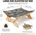 JSPYFITS Elevated Cat Bed Hammock, Raised Orthopedic Dog Bed with Dual-Sided Plush & Linen Cushion, Modern Cat Furniture for Medium to Large Cats, Easy Assembly(Gray)