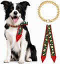 20 Inch Dog Gold Chain Collar with Christmas Ribbon Scarf