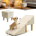 Split Ottoman Dog Ramp for Couch and Low Bed, 2-in-1 Foldable Dog Stairs for Small Dogs and Cats, Wooden Pet Ramp with N