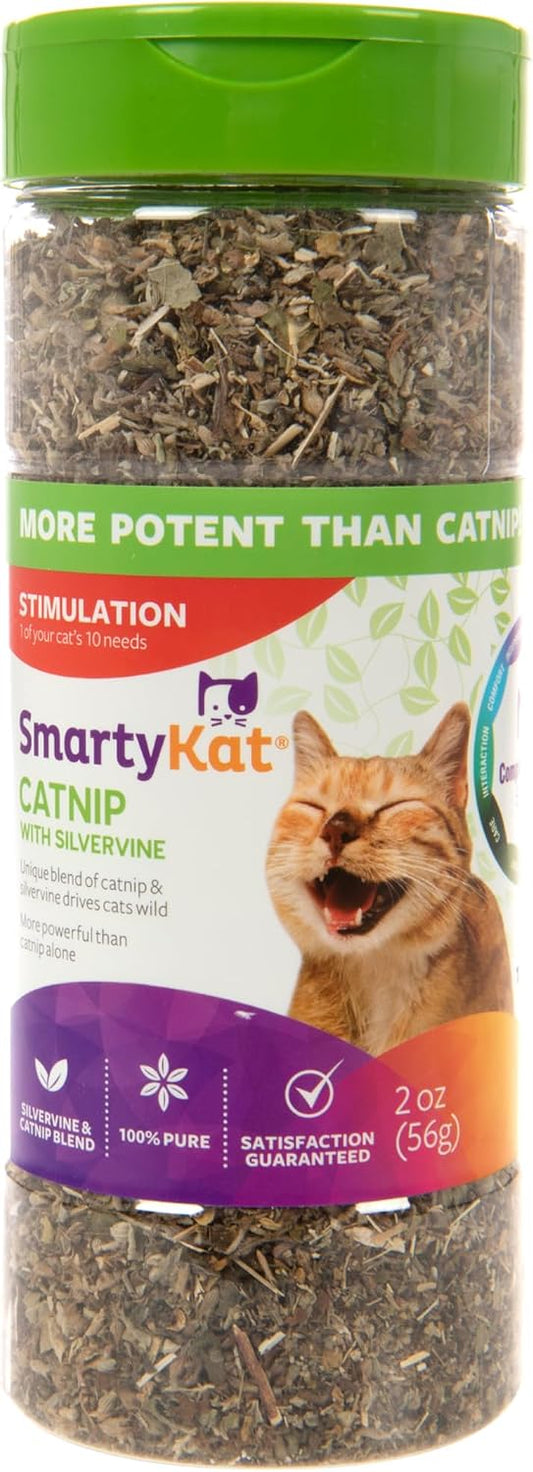 SmartyKat Catnip & Silvervine Cat Attractant, Stimulating Positive Training Aid in a Resealable Shaker Canister, 2 Ounce