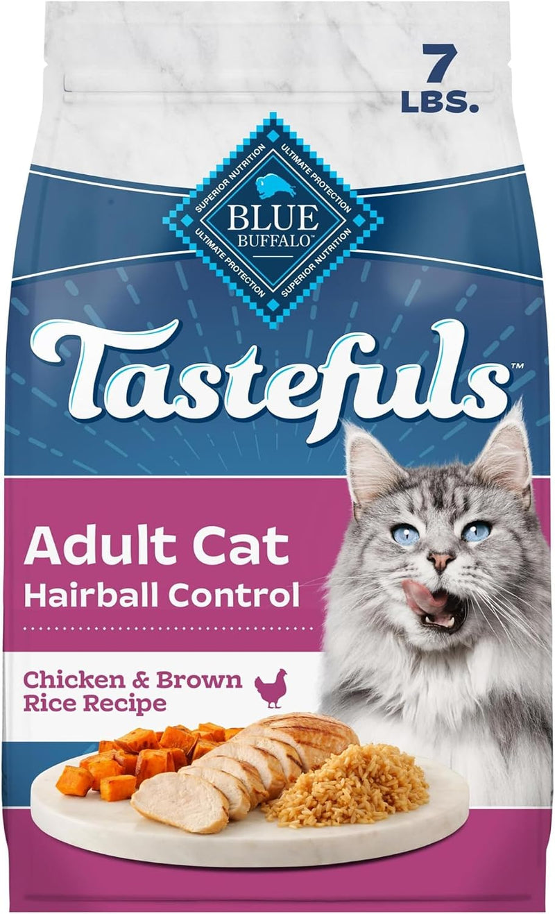 Blue Buffalo Tastefuls Natural Dry Food for Adult Cats, Hairball Control, Chicken & Brown Rice Recipe, 7-lb. Bag