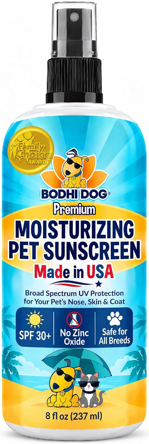 Bodhi Dog Sunscreen Moisturizing Pet Sun Spray - Safe for Dogs, Cats & Horses - Natural Protection for Skin, Coat, Nose, Ears - Hydrating & Non-Toxic - Made in USA (8 Fl Oz)