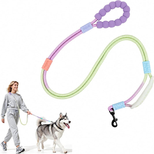 EffiBrill Hands Free Dog Leash Dual Handle, Wearable Leashes for Dogs, Padded Waist Belts and Rotating Metal Clip, for Medium and Large Dogs Walking Training Running, 6.5FT, Purple-Green
