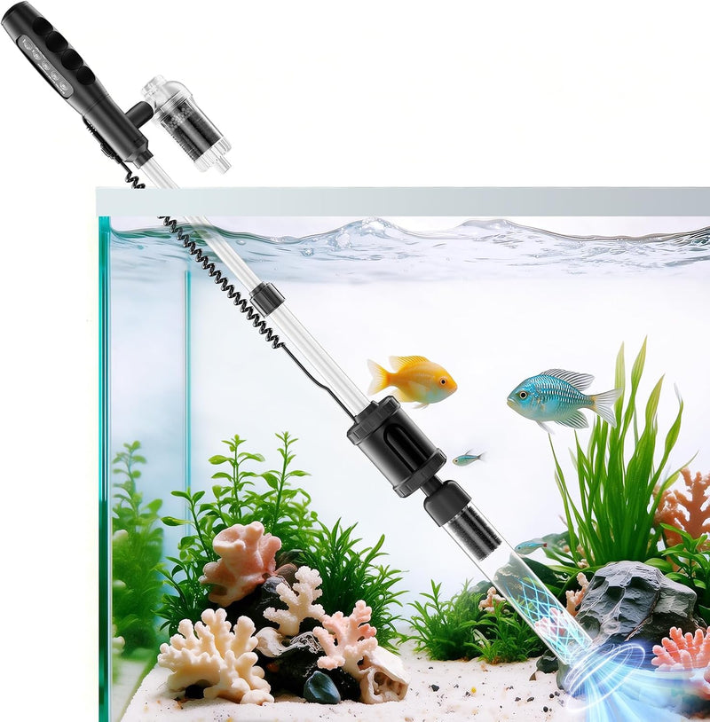 AKKEE Aquarium Vacuum Gravel Cleaner Handle Control, 8 in 1 Multifunctional 36W Electric Fish Tank Cleaner Vacuum for Au