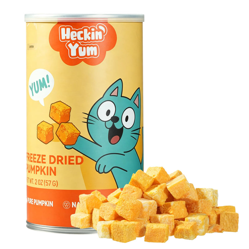 Heckin Yum Freeze-Dried Pumpkin Cat Topper, 100% Pure Pumpkin, High Fiber for Digestion & Firm Stools, Low-Fat Single-Ingredient Treat for Indoor & Senior Cats, 2 oz