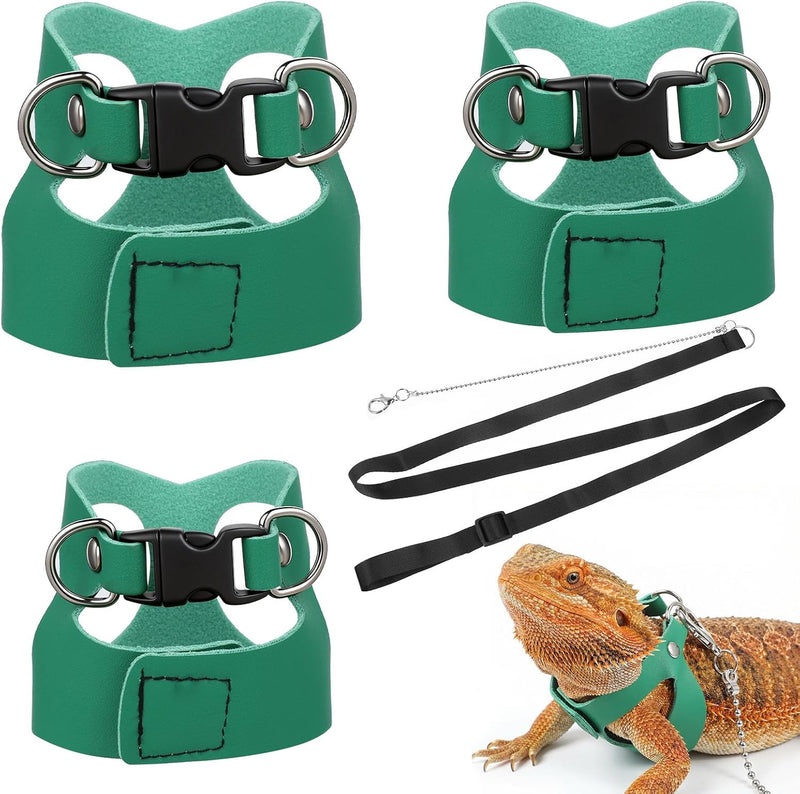 3 Pack Bearded Dragon Leash and Harness Set 3 Size Adjustable Lizard Harness Bearded Dragon Outfits for Reptile Small An