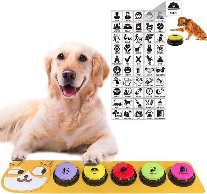 RIBOSY Dog Buttons for Communication, 5 Pcs Dog Speech Training Buzzers with Non-Slip Rubber Pad and 50 Stickers, 30 Sec