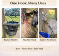Horse Stall Bucket Hooks, Heavy Duty Metal Ring Bucket Hangers with J-Hook, Wall Mounted Water Feed Bucket Holder for Ba