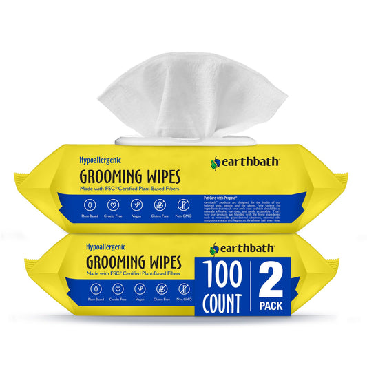 earthbath, Hypo-Allergenic Grooming Wipes - Fragrance Free Dog Wipes for Paws and Butt, Best Pet Wipes for Dogs with Sensitive Skin, Made in USA, Cruelty-Free Dog Cleaning Wipes - 100 Count (2 Pack)