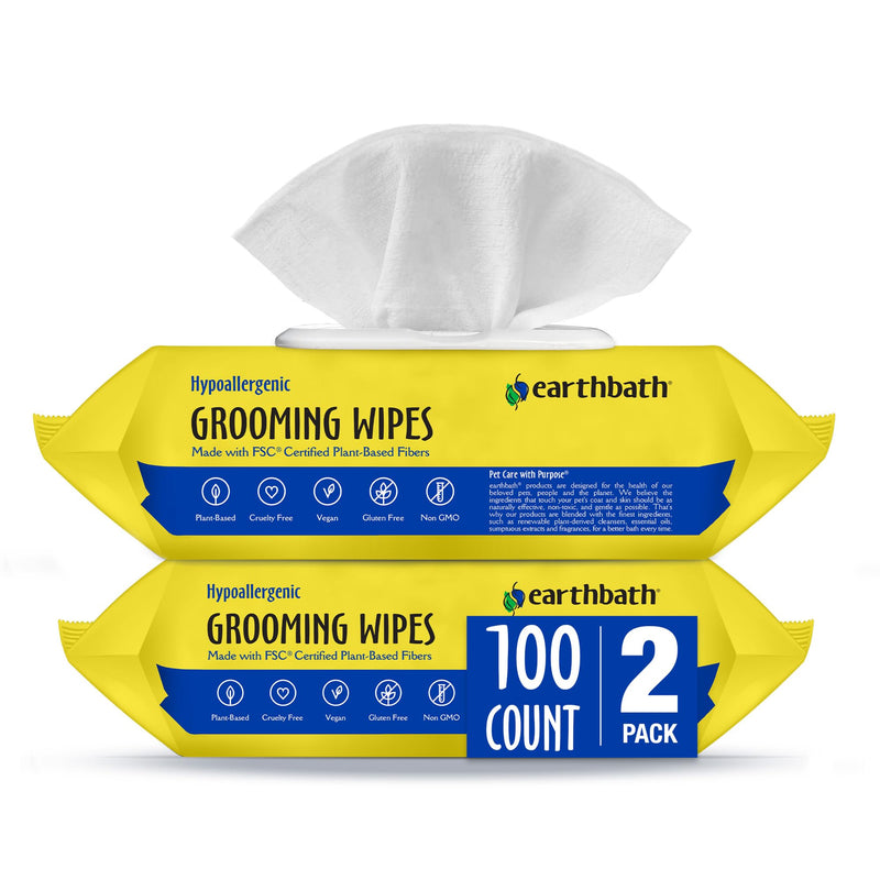 earthbath, Hypo-Allergenic Grooming Wipes - Fragrance Free Dog Wipes for Paws and Butt, Best Pet Wipes for Dogs with Sensitive Skin, Made in USA, Cruelty-Free Dog Cleaning Wipes - 100 Count (2 Pack)