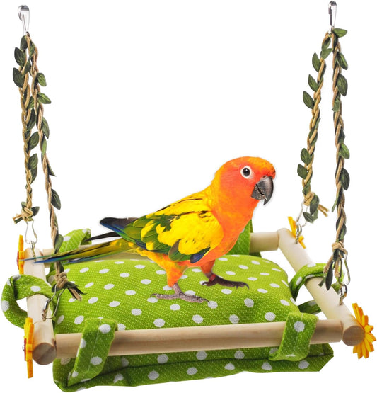 Bird Toy Climbing Hammock Nest Hanging Bird Bed for Cage Wooden Perch Stand Swing with Bell Toy for Parrot Parakeet Cock