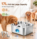 ONEFACE 4.5Gal Dog Water Fountain, 304 Stainless Steel, Quiet Large Dogs