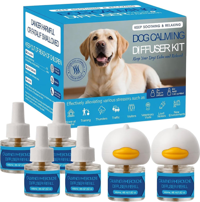 Dog Calming Pheromones Diffuser 6 in 1 Kit Appeasing Pheromone Diffuser to Calm (2 Plug in+4 Pack 48ml Refill) for Anxie