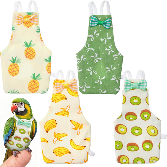 LXUEJIE 4 Pcs Bird Diaper, Cute Pet Bird Diaper, Parrot Nappy Reusable Flight Suit with Waterproof Inner Birds Diapers for Parakeet Cockatiel Mini Macaw Budgie Canary