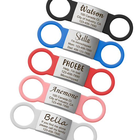 Anavia Slide On Silent Pet ID Tags Cat Dog Name Tags, Multi-Color Silicone Band Personalized Engraved Stainless Steel Tag, Customized Chew-Proof Quiet Dog Collar Tags (Large, Red)