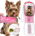 Portable Water Bottle for Small Dogs, 3 in 1 Pet Travel Bowl Dispenser with Food Treat Container & Poop Bag Holder, Summ