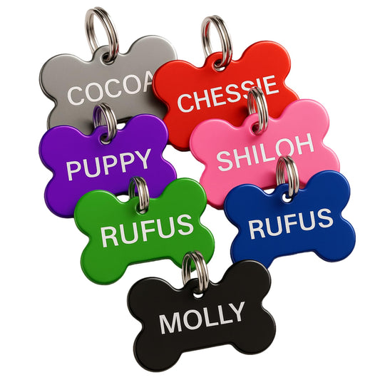 Pet ID Tag Custom for Dog Cat Personalized | Many Shapes and Colors to Choose from | Made in USA | Strong Anodized Aluminum (Large, Bone)