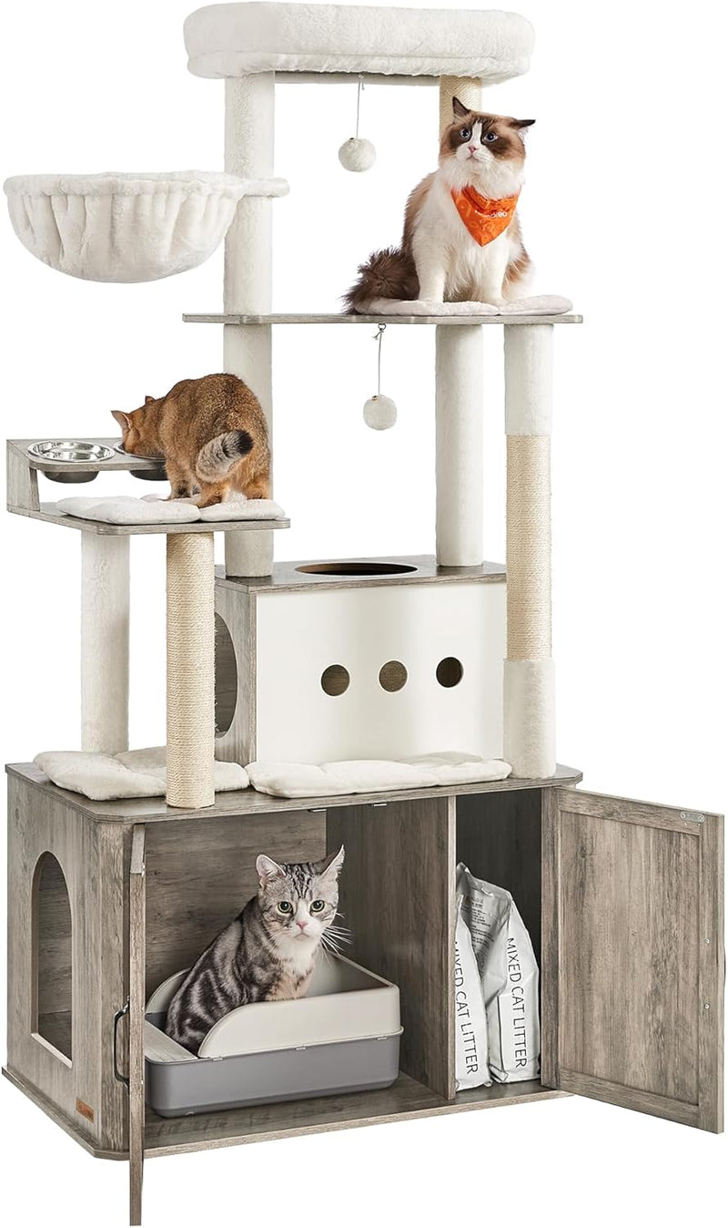 Feandrea Cat Tree, 66.9-Inch Cat Tower with Litter Box Enclosure