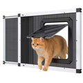 Bug-Proof Screen Cat Door for Window,22"-28.5" Adjustable Width,1-Min Install | Stainless Steel Mesh + Aluminum Frame | Ventilated | Magnetic Closure Sliding Pet Door Window Insert for Cats