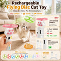 PDVMWPJ Cat Fetch Toy Launcher with 10 Soft & Flexible Discs, Cat Toys for Indoor Cats, LED Glowing Launcher, Electric Interactive Kitten Toy for Hunting & Exercise, USB Rechargeable