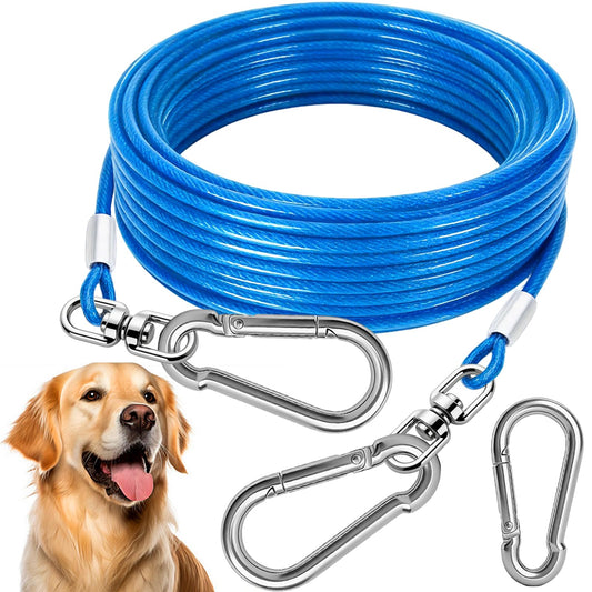 HaiYUAN Dog Tie Out Cable - Heavy Duty Dog Chain for Yard, Blue/Purple/Green/Pink Outdoor Tether & Leash, 10/15/20/30Ft,Lead for Dogs Outside