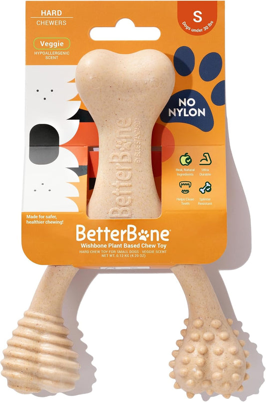 BetterBone Hard Density Veggie-Scented Dog Chew Toy, Small, Durable Plant-Based Wishbone for Aggressive Chewers Under 30 lbs