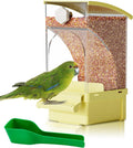 Hamiledyi Automatic Bird Feeder No Mess Bird Cage Feeder Transparent Acrylic Parrot Seed Food Container with Perch Cage 