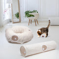 FORMYCATIE Luxurious Cat Tunnel,43" Straight Cat Tunnel Toys with Balls for Indoor,Collapsible Peekaboo Cave for Kitten （White Stripe）