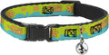 Buckle-Down Cat Collar Breakaway Scooby Doo The Mystery Machine Paint Job Green Aqua Orange 8 to 12 Inches 0.5 Inch Wide