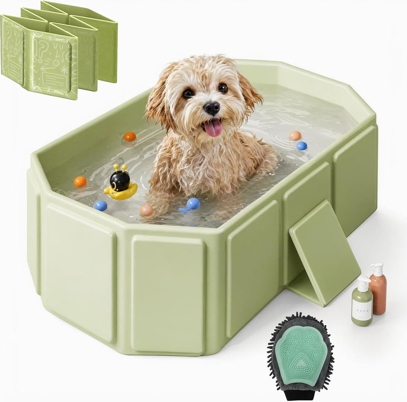 Foldable Dog Bath Tub, Collapsible Pet Bathing Basin with Drain Design for Indoor Grooming, Apartment and Outdoor Travel