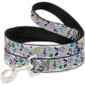 Buckle-Down Pet Leash - Music Notes Stars White/Black/Multi Color - 4 Feet Long - 1" Wide
