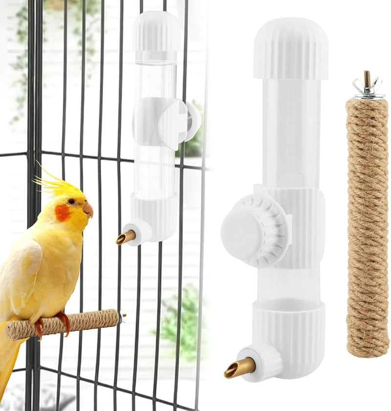 9.4 Fl Oz Bird Water Dispenser, No Mess Spring Valve Water Bottle with Parrot Bite Perch, Flexible Installation, for Sma