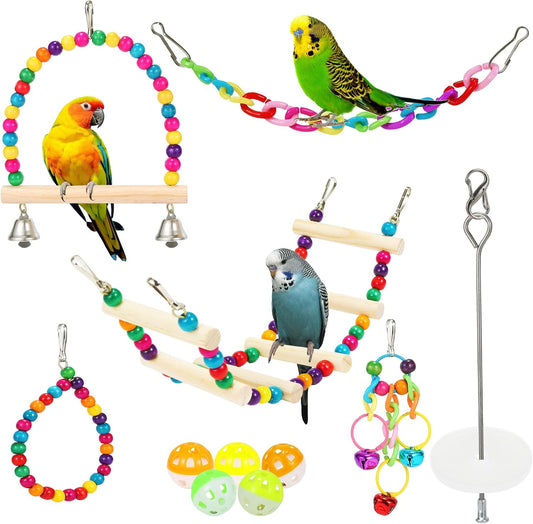 11 Pcs Bird Cage Toy Set for Parakeets, Cockatiels, Budgies and Small Birds