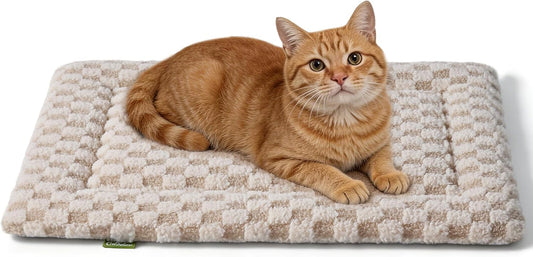 Pet Bed Mat Crate Pad for Cats Small Dogs, Khaki 24''x18''