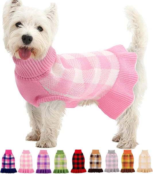 Dog Sweater Dress Plaid Knitwear for Medium Dogs Girl Christmas Clothes