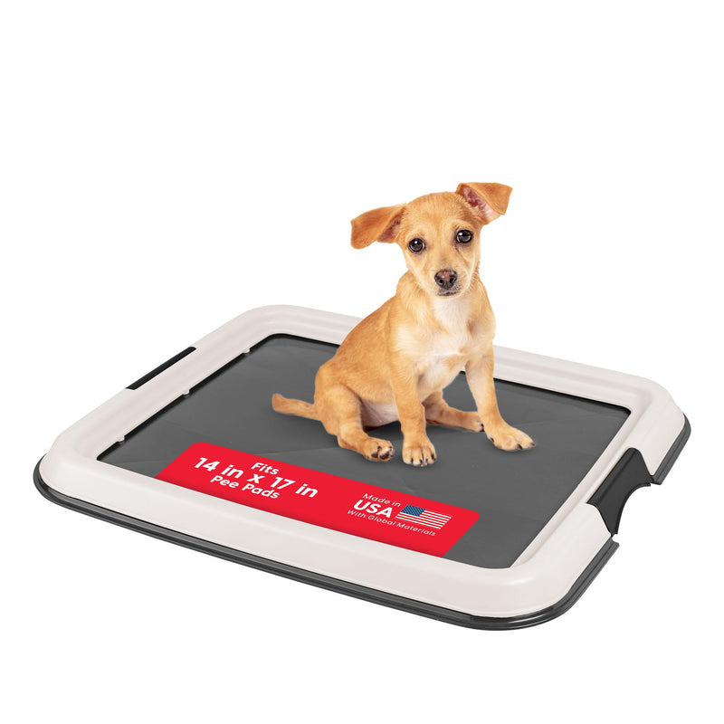 IRIS USA Pee Pad Holder for Dogs and Puppies, Potty Training Tray with Secured Latches, Non-Skid Feet, Leak Protection, Easy Clean Surface, Fits 14
