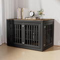 HMHTCT 48 Inch Heavy-Duty Dog Crate Furniture, Decorative Wooden End Table Kennel with Waterproof Top & Wide Metal Tubes, for Large & Extra Large Dogs, Black + Rustic Brown