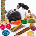 YIXUND Rabbit & Guinea Pig Toys - Natural Timothy Hay & Apple Wood Sticks for Teeth Care - Handmade for Hamster, Bunny, 