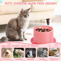 TranRantic 2 Pcs Raised Slow Feeder Cat Bowl, Plastic Elevated Cat Slow Feeder Bowl with Anti-Skid Mat, Raised Slow Cat Feeder for Dry and Wet Food (Green＆Pink)