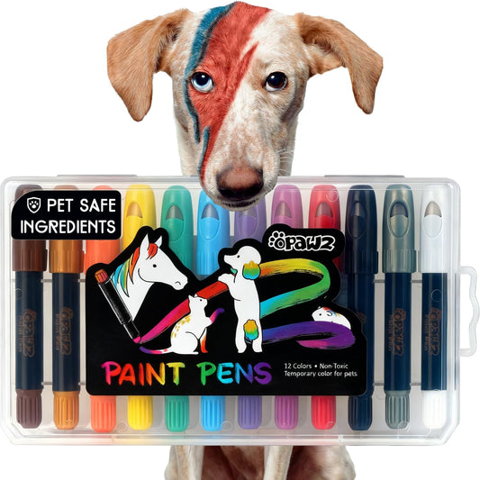 OPAWZ 12 Colors Pet Hair Dye Paint Pen, Temporary Dog Hair Dye, Non-Toxic and Washable Dog Safe Color Dye, Marking Paint