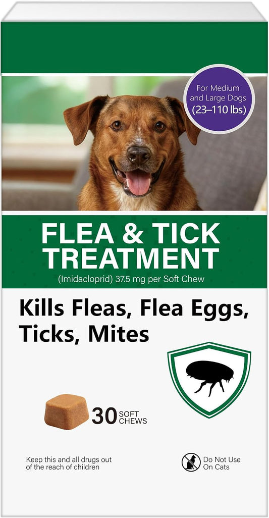 Flea and Tick Prevention for Dogs, Imidacloprid Soft Chews for Medium & Large Dogs 23–110 lbs, Fast-Acting Flea Treatmen