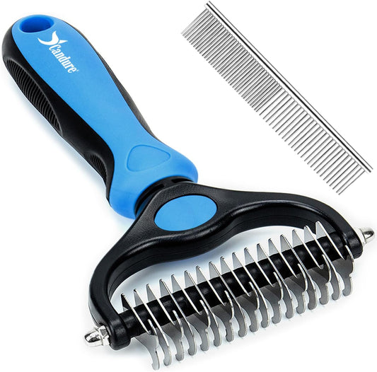 Candure Dog Brush for Shedding & Effective Hair Removal, Double-Sided Dematting Comb for Dogs & Cats, Undercoat Rake for