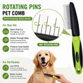 Dog Comb for Shedding & Dematting, Rotating Pins, Undercoat, Cats & Doodles